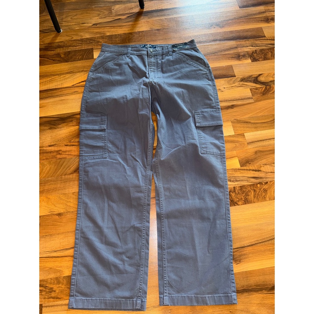 Hollister Cargo Dad Pant Mens 32R Blue Grey NEW Ultra High-Rise Straight Leg